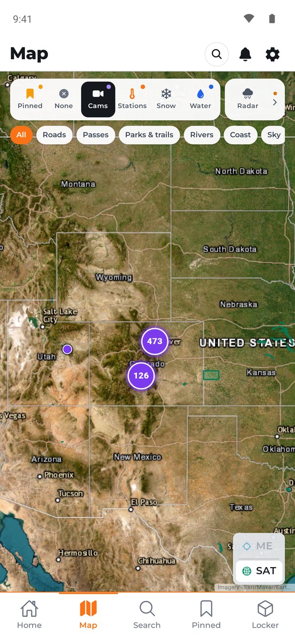 Map of the western United States with clustered camera counts