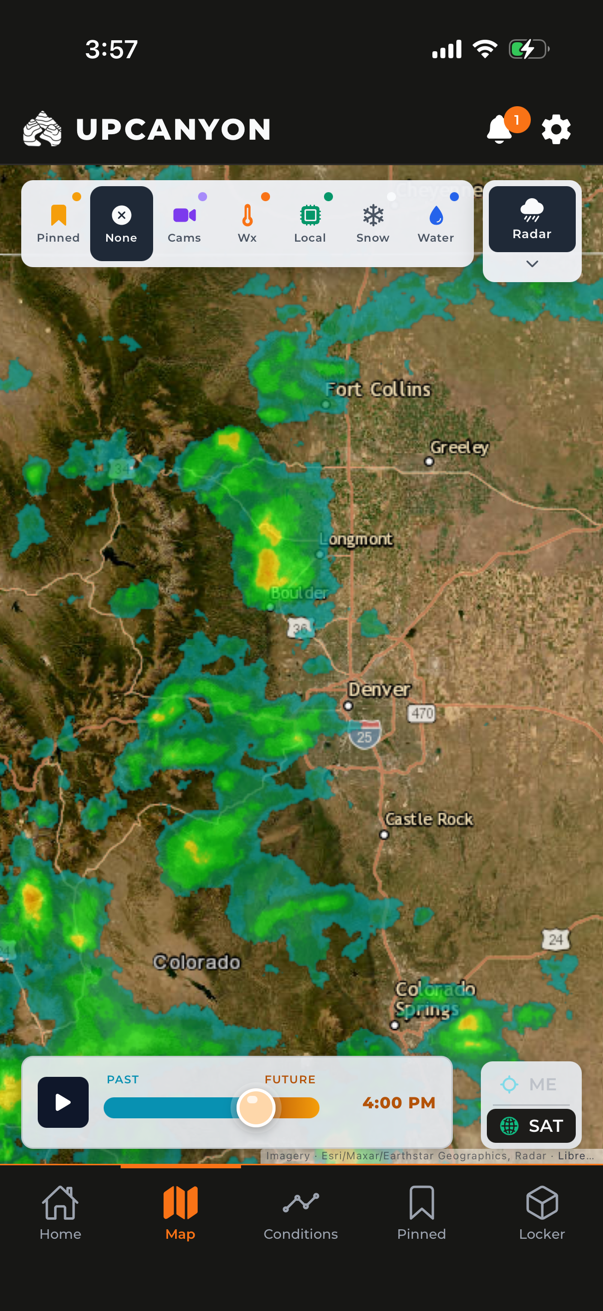 Live radar sweeping the Colorado Front Range with a time scrubber to play the storm forward