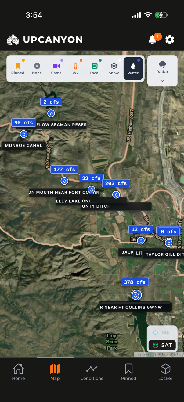 USGS river gauges reporting live streamflow along the Poudre River